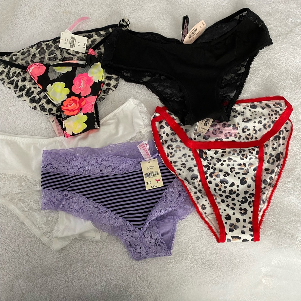Lot of 5 NWT Victoria’s Secret panties.  Range of colors, all w cotton crotch.